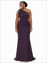 ChicSew Fancy One Shoulder Mermaid Lace Appliques Soft Satin Floor-Length Bridesmaid Dresses