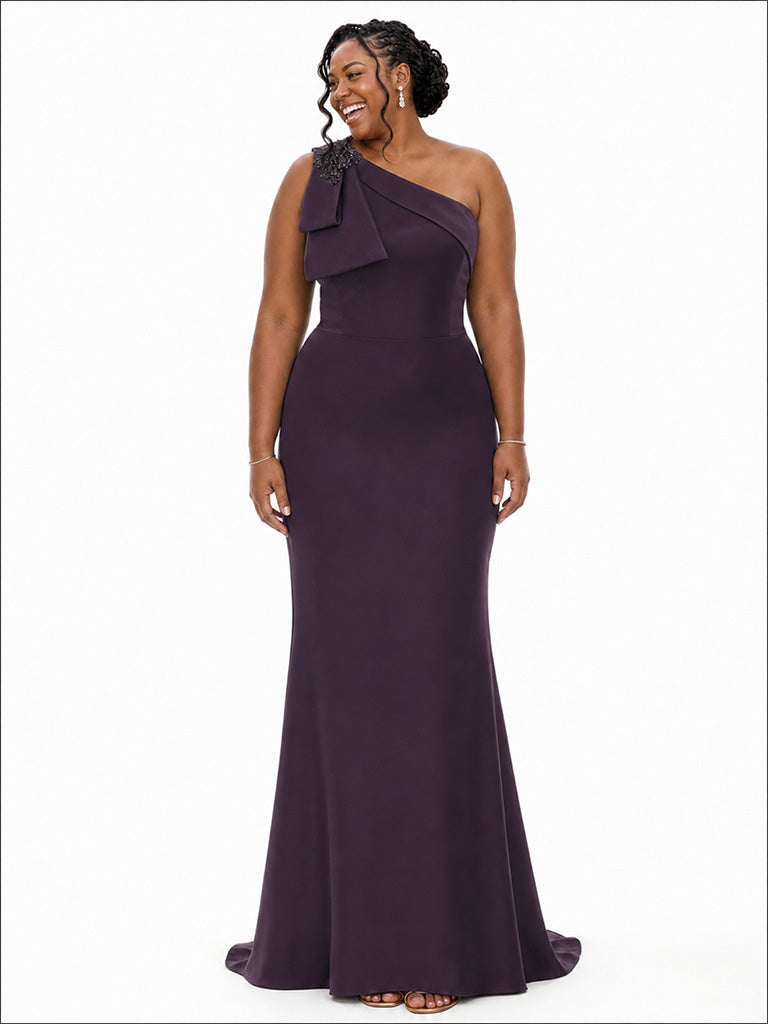 ChicSew Fancy One Shoulder Mermaid Lace Appliques Soft Satin Floor-Length Bridesmaid Dresses