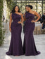 ChicSew Fancy One Shoulder Mermaid Lace Appliques Soft Satin Floor-Length Bridesmaid Dresses