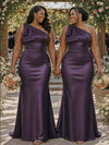 ChicSew Fancy One Shoulder Mermaid Lace Appliques Soft Satin Floor-Length Bridesmaid Dresses