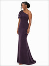 ChicSew Fancy One Shoulder Mermaid Lace Appliques Soft Satin Floor-Length Bridesmaid Dresses