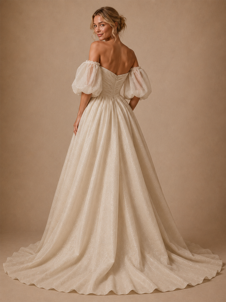 ChicSew Elegant Sweetheart Ruching A-Line Sequin Tulle Side Slit Floor-Length Wedding Dress