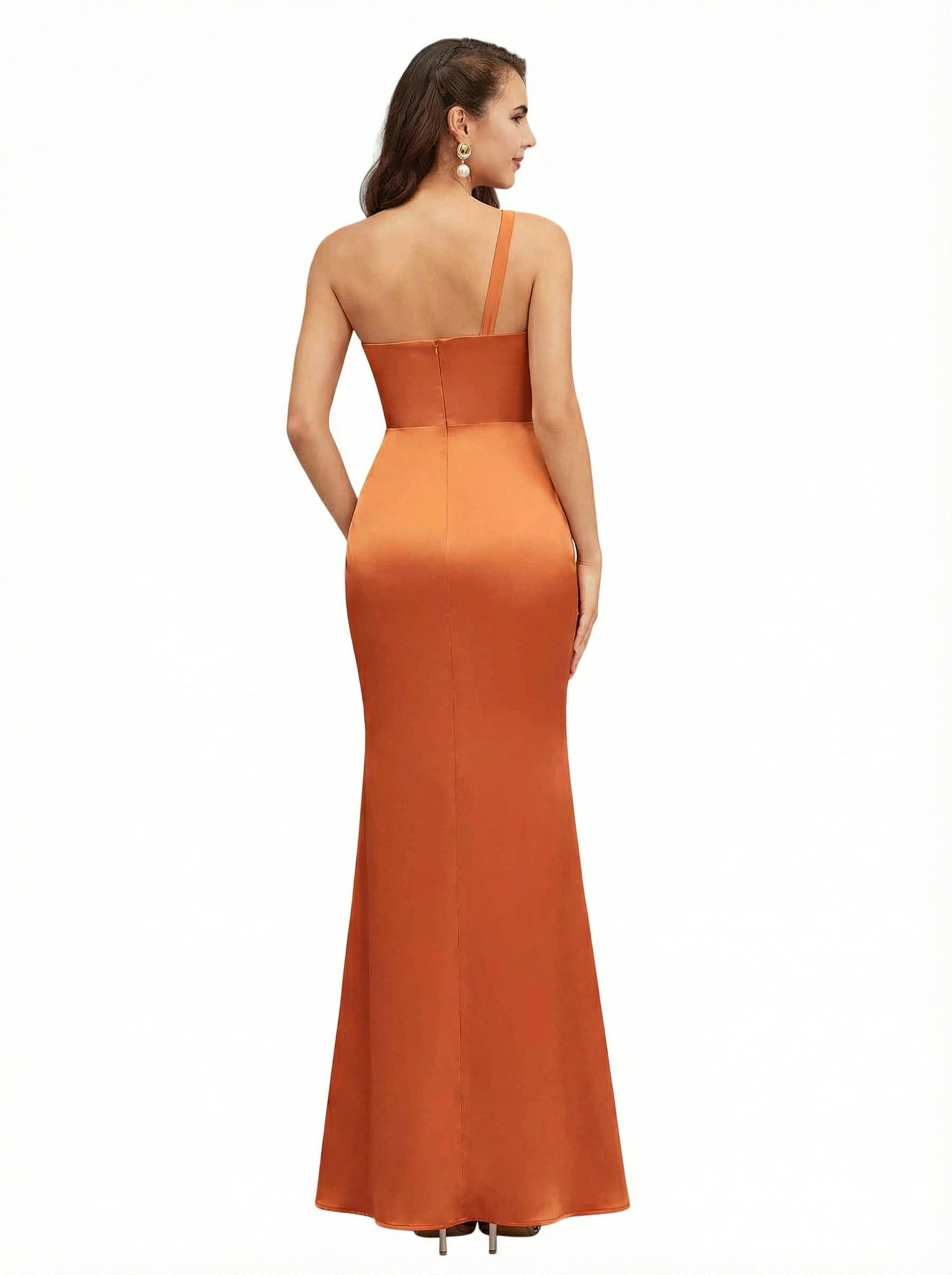 Sexy One Shoulder Twist Knot Ruched Satin Mermaid Long Formal Dresses For Women Side Slit