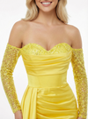 Sweet Lace And Satin Long Sleeves Sweetheart Long Party Prom Dresses