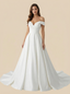 A-Line Off The Shoulder V-Neck Maxi Long Satin Wedding Dresses Gowns Online