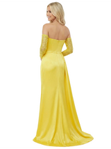 Elegant Sweetheart Off Shoulder Long Sleeves Ruched Satin Mermaid Prom Dress Side Slit