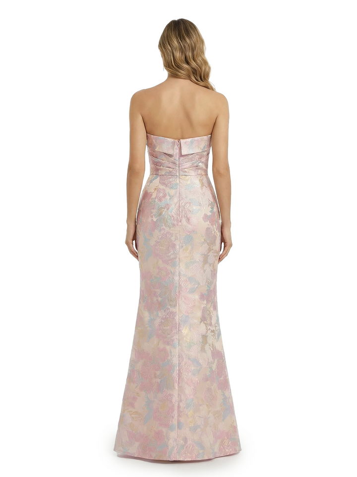 ChicSew Fancy Jacquard Satin Sweetheart Mermaid Strapless Long Formal Evening Dresses