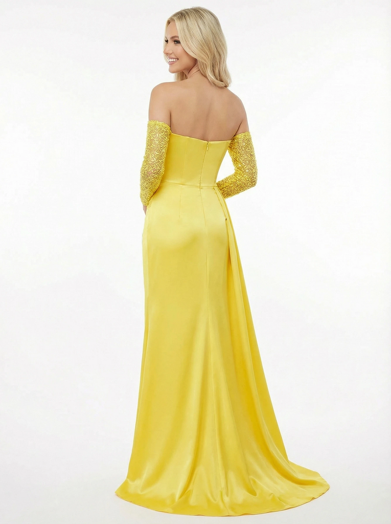 Sweet Lace And Satin Long Sleeves Sweetheart Long Party Prom Dresses