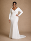 ChicSew Elegant Unique V-Neck Mermaid Crepe Long Sleeves Maxi Long Wedding Dress With Button