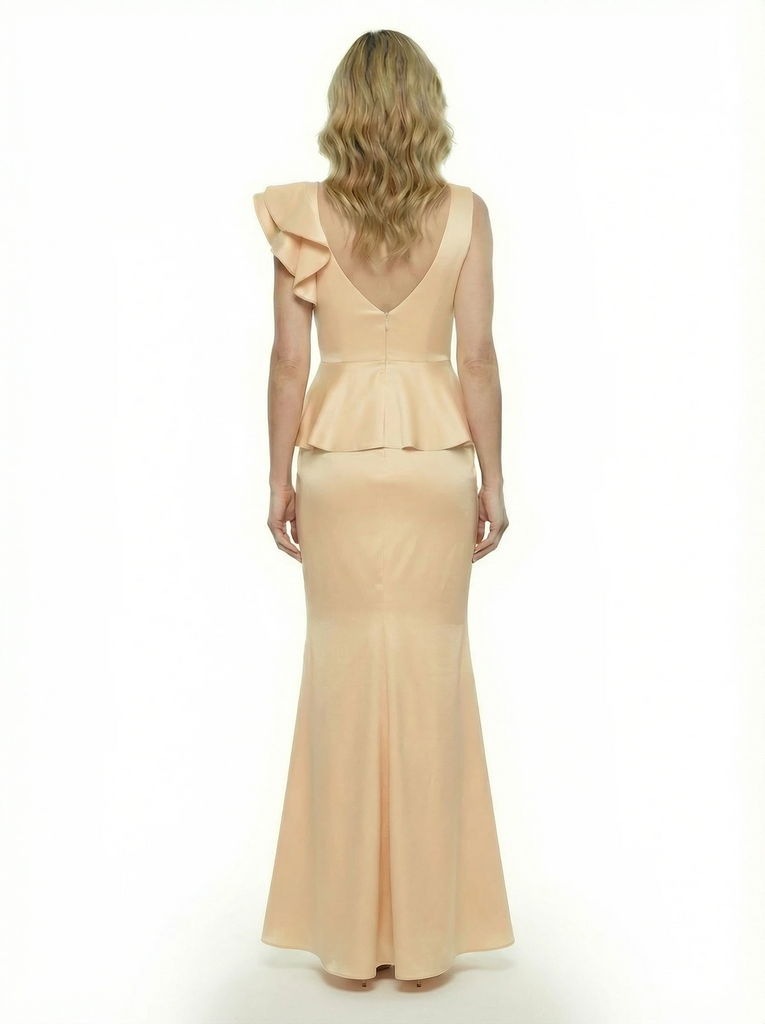 Chicsew Elegant Scoop Ruffle Satin Mermaid Mother Of The Bride Dress