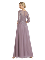 Pretty Scoop 3/4 Sleeve Sequin Lace Chiffon Long Mother of The Groom Dresses