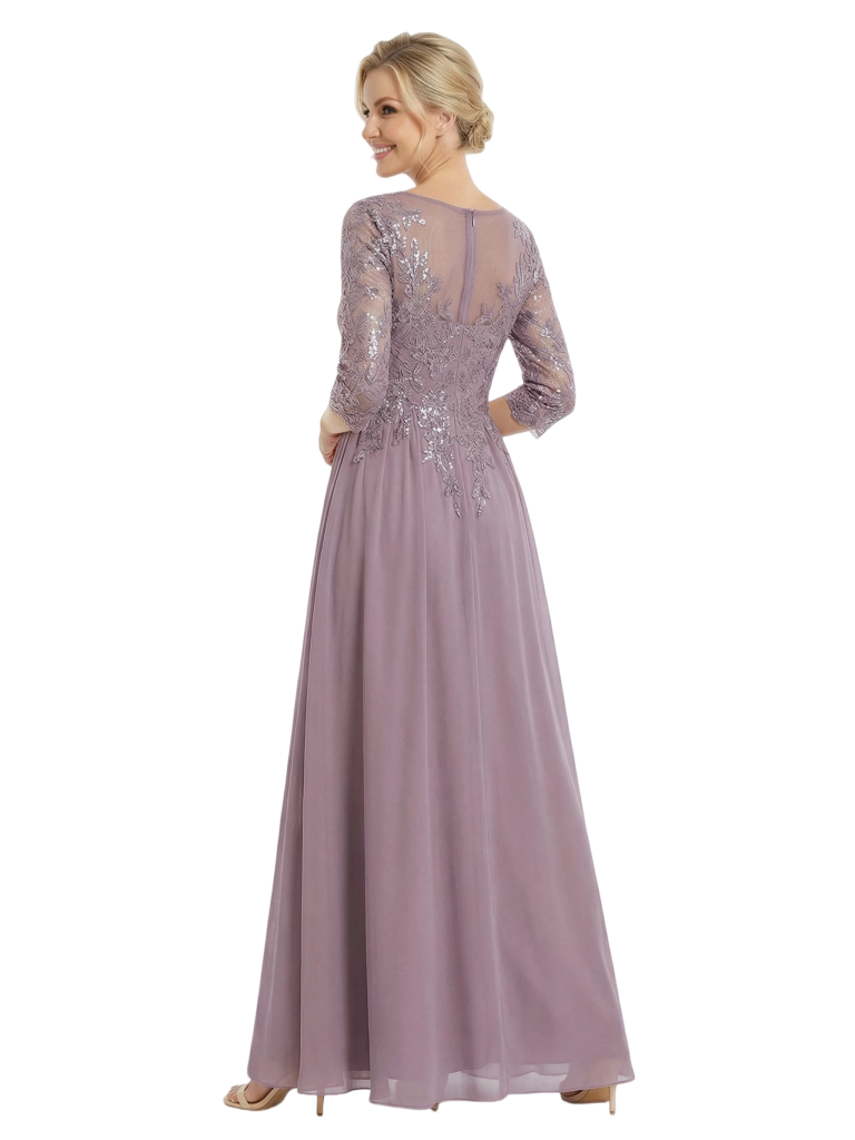 Pretty Scoop 3/4 Sleeve Sequin Lace Chiffon Long Mother of The Groom Dresses