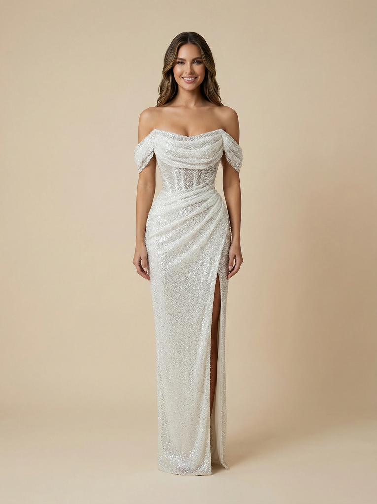 Mermaid Cold Shoulder Boning Long Sequin Wedding Dresses Gowns Online