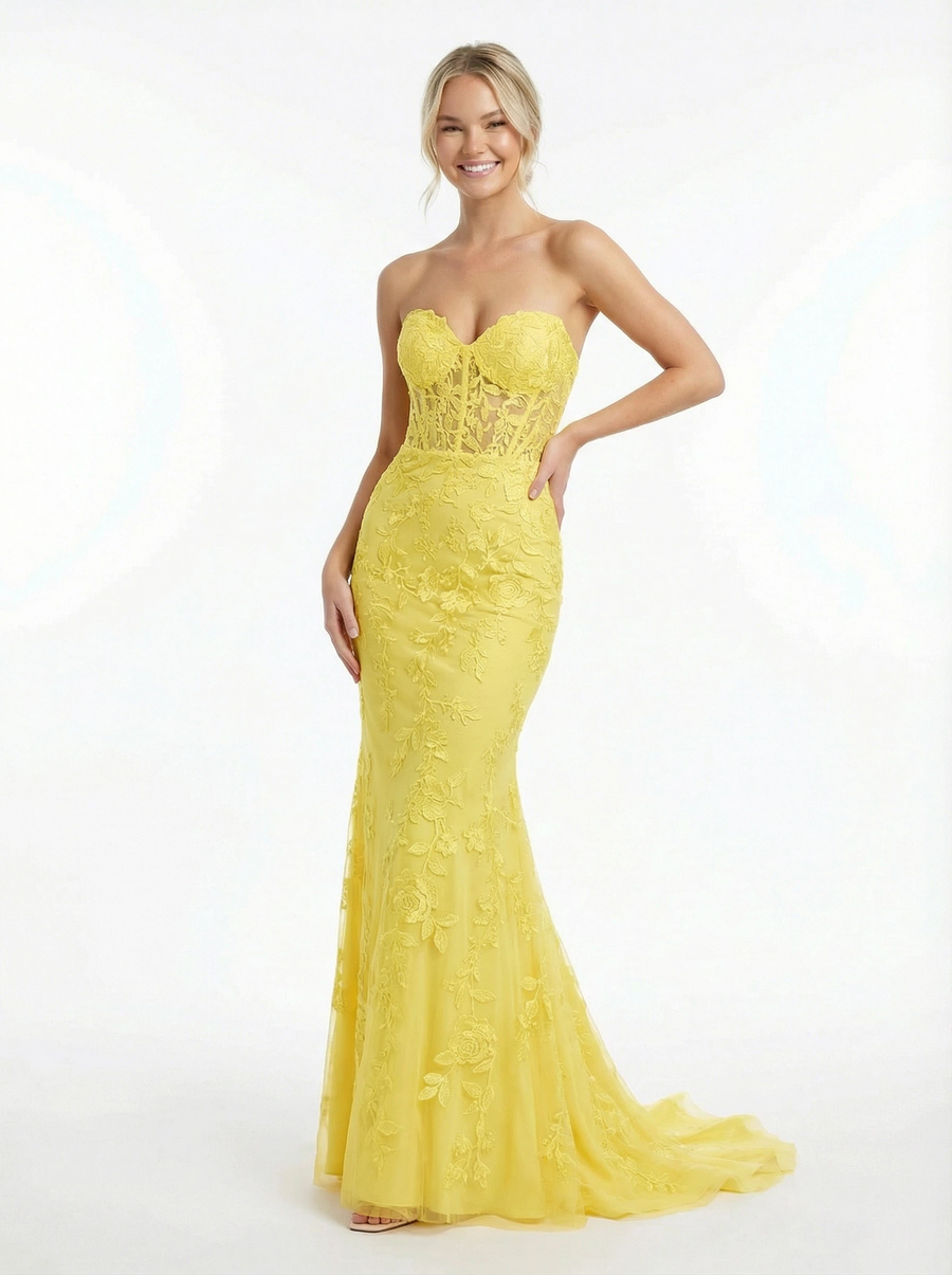 Strapless Lace Sweetheart Strapless Mermaid Long Party Prom Dresses