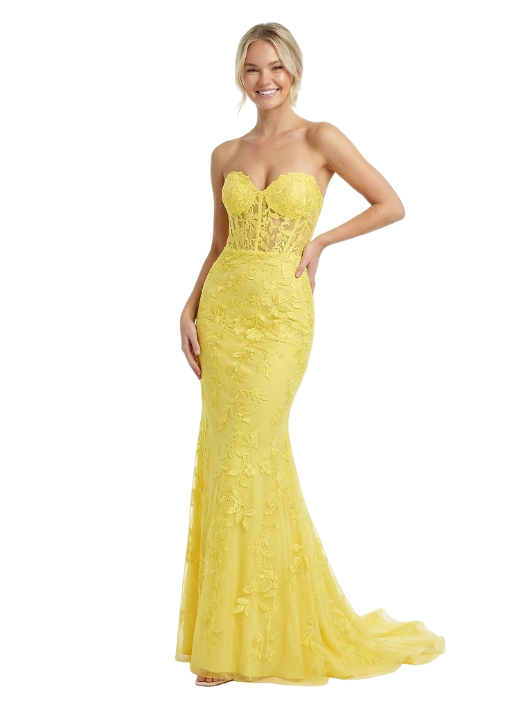 Sexy Strapless Sweetheart Ruched Mermaid Corset Lace Maxi Evening Prom Dress