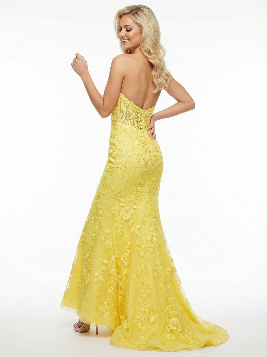 Strapless Lace Sweetheart Strapless Mermaid Long Party Prom Dresses