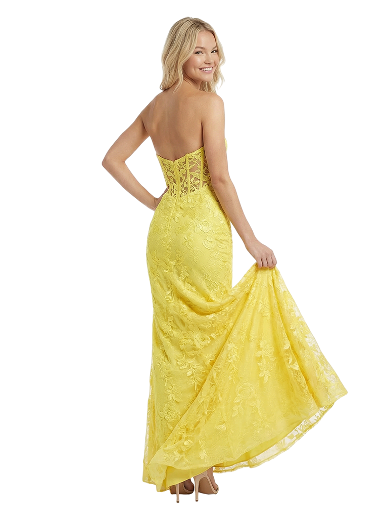 Sexy Strapless Sweetheart Ruched Mermaid Corset Lace Maxi Evening Prom Dress