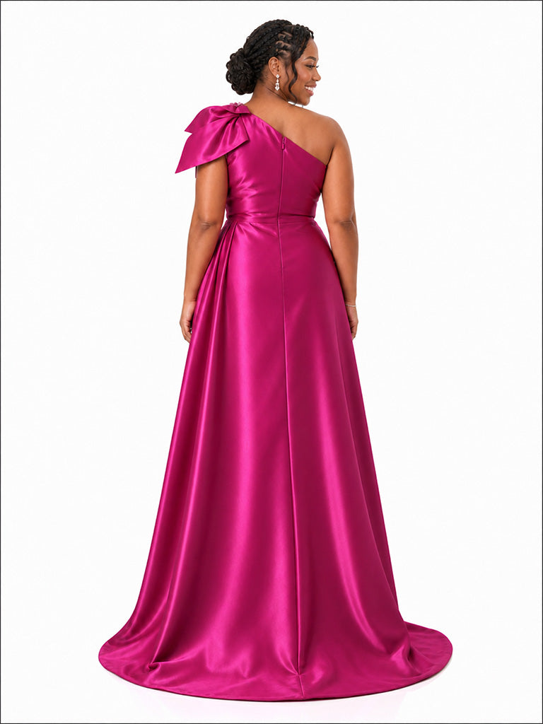 ChicSew One Shoulder Ruching Bow Knot Lace Appliques Soft Satin Mermaid Bridesmaid Dresses