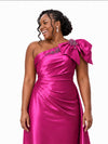 ChicSew One Shoulder Ruching Bow Knot Lace Appliques Soft Satin Mermaid Bridesmaid Dresses