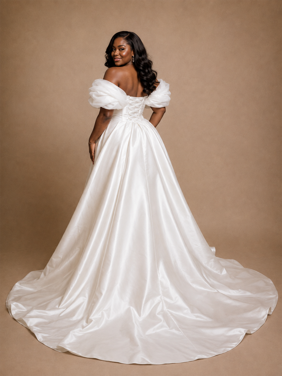 ChicSew Elegant Off The Shoulder Ruching Sleeveless Mermaid Satin Wedding Dress