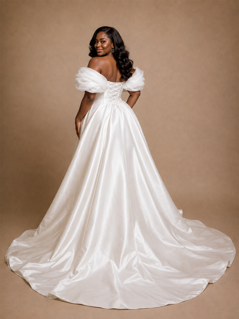 ChicSew Elegant Off The Shoulder Ruching Sleeveless Mermaid Satin Wedding Dress
