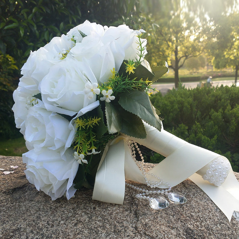 Wedding Flower For The Groom And Bride, Simulated Rose Wedding Bouquet, WF04
