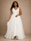 ChicSew Elegant V-Neck Chiffon Sleeveless Ruffled A-Line Maxi Wedding Dress With Applique