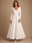 ChicSew Modern V-Neck Long Sleeves Beading Crepe A-Line Floor-Length Wedding Dress