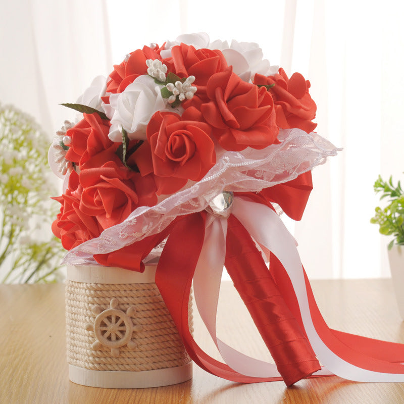 Wedding Flower For The Groom And Bride, Simulated Rose Wedding Bouquet, WF05
