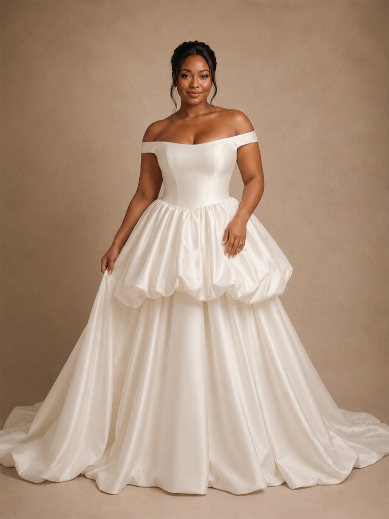 ChicSew Classy Unique Off The Shoulder Satin A-Line Sleeveless Floor-Length Wedding Dress