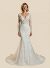 Mermaid Long Sleeves V-Neck Lace Maxi Long Wedding Dresses With Train
