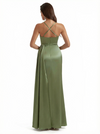 Ladies Silky Satin Mermaid Maxi Evening Gowns For Women Spaghetti Straps Side Slit Boning