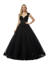 ChicSew Sparkly V-Neck Cap Sleeves Lace A-Line Floor Length Prom Dress