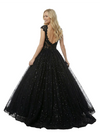 ChicSew Sparkly V-Neck Cap Sleeves Lace A-Line Floor Length Prom Dress