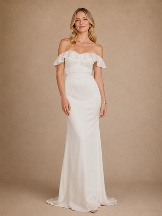 ChicSew Elegant Ruffled Off The Shoulder Satin Mermaid Floor-Length Wedding Dress