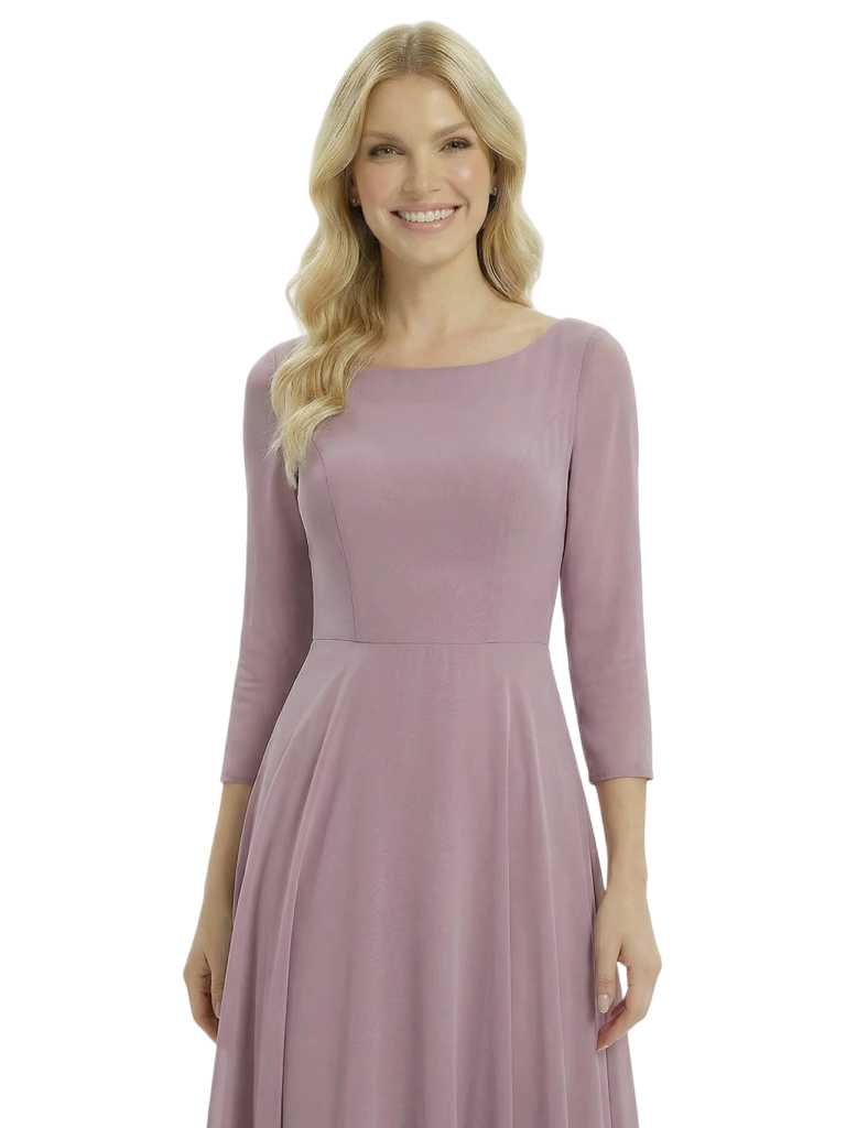 Chicsew Mother of The Groom Dresses Pretty Scoop 3/4 Sleeve Chiffon Maxi Gown