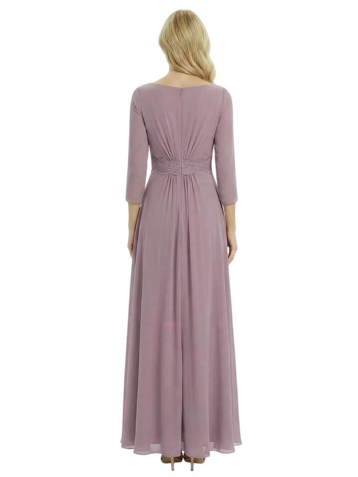 Chicsew Mother of The Groom Dresses Pretty Scoop 3/4 Sleeve Chiffon Maxi Gown