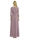 Chicsew Mother of The Groom Dresses Pretty Scoop 3/4 Sleeve Chiffon Maxi Gown