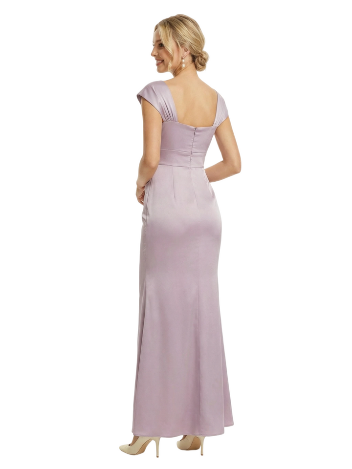Chicsew Mother of The Groom Dresses Square Cap Sleeve Satin Mermaid Maxi Gown Elegant Ruched Formal Bridal Party Dress