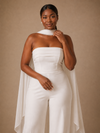 ChicSew Modern Crepe Strapless Floor-Length Wedding Jumpsuit With Scarf Cape