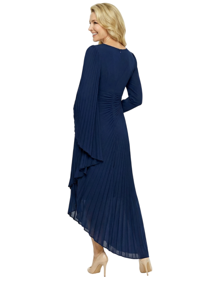 Chicsew Mother of The Bride Dresses Asymmetrical Long Sleeve Chiffon High Low Gown Unique Beaded Formal Wedding Event Dress