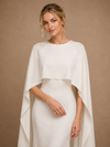 ChicSew Elegant Round Neck Crepe Mermaid Floor-Length Wedding Dress With Cape