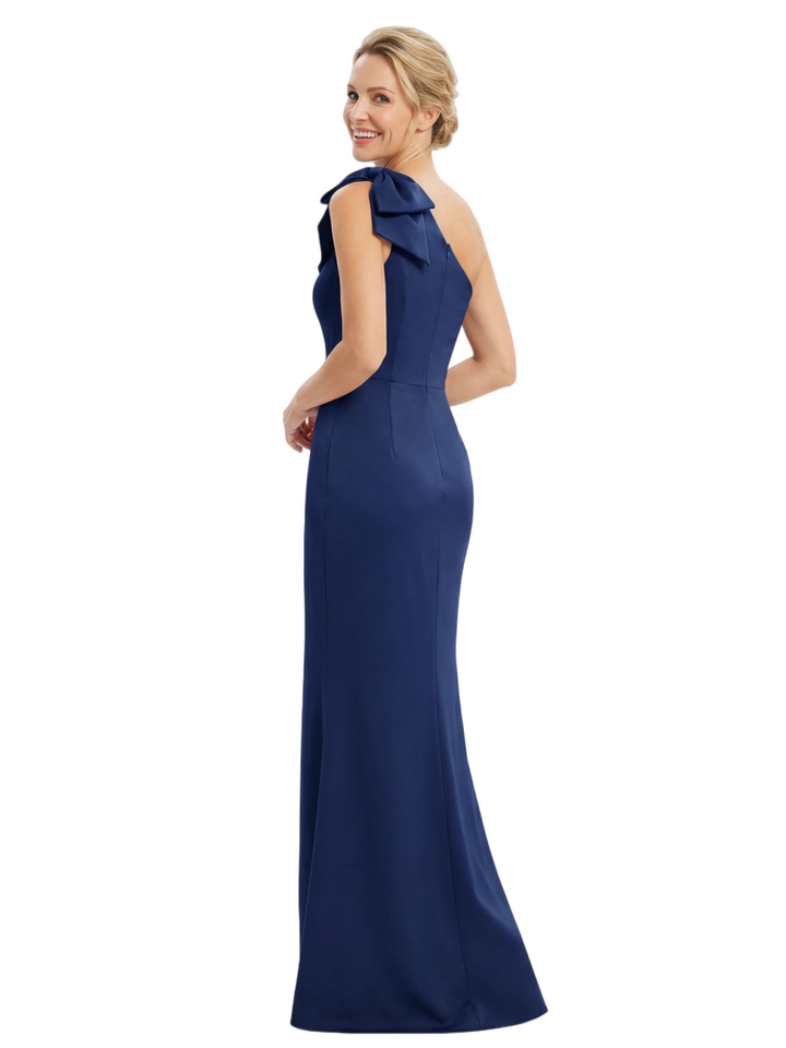 Chicsew Mother of The Bride Dresses One Shoulder Sleeveless Satin Bow Knot Maxi Gown Classy Formal Wedding Dress