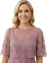 Chicsew Mother of The Groom Dresses Scoop Cape Sleeve Chiffon Maxi Gown Pretty Lace Applique Formal Bridal Event Dress