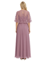 Chicsew Mother of The Groom Dresses Scoop Cape Sleeve Chiffon Maxi Gown Pretty Lace Applique Formal Bridal Event Dress
