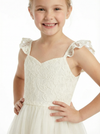 Lace Bodice Tulle Ball Gown Flower Girl Dress with Sweetheart Neckline and Flutter Sleeves