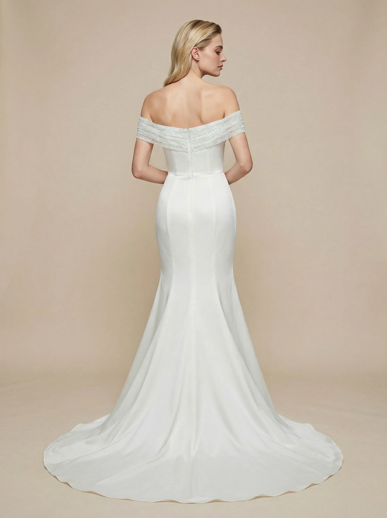 Mermaid Off Shoulder Maxi Long Satin And Sequin Wedding Dresses Online