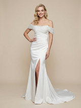 Mermaid Off The Shoulder Maxi Long Satin And Sequin Wedding Dresses Online