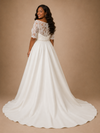 ChicSew Elegant Short Sleeves Rhinestone A-Line Lace Appliques Crepe Maxi Wedding Dress