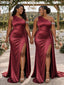 ChicSew One Shoulder Side Slit Ruching Mermaid Soft Satin Long Bridesmaid Dresses